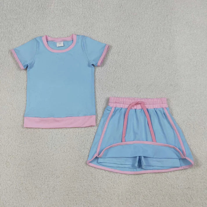 Blue and Pink Cotton Athletic Skort Set