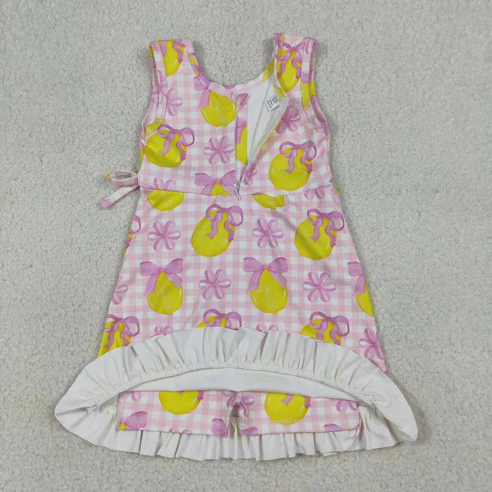Lemon Plaid scalloped Athletic Dress
